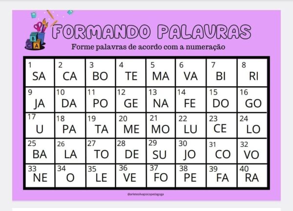 Formando palavras tabela (1 a 40)