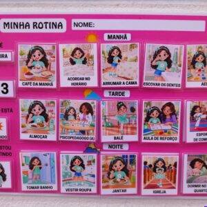 Rotina Visual Infantil – Menina de Pele Clara e Cabelo Escuro – PDF para Imprimir - (Tamanho A4)